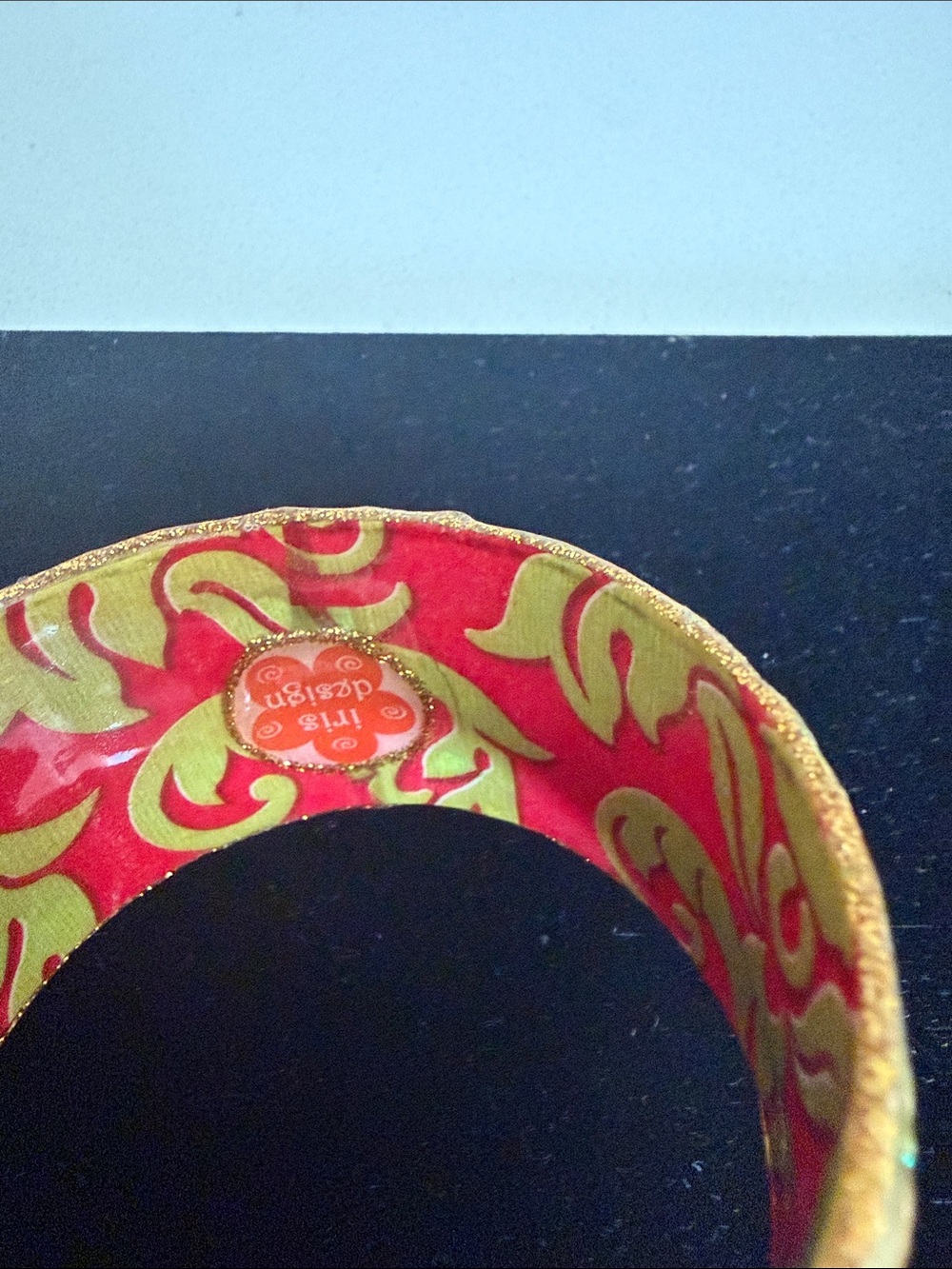 Iris Gold and Red Wide Decorative Bangle Bracelet - Picture 5 of 5
